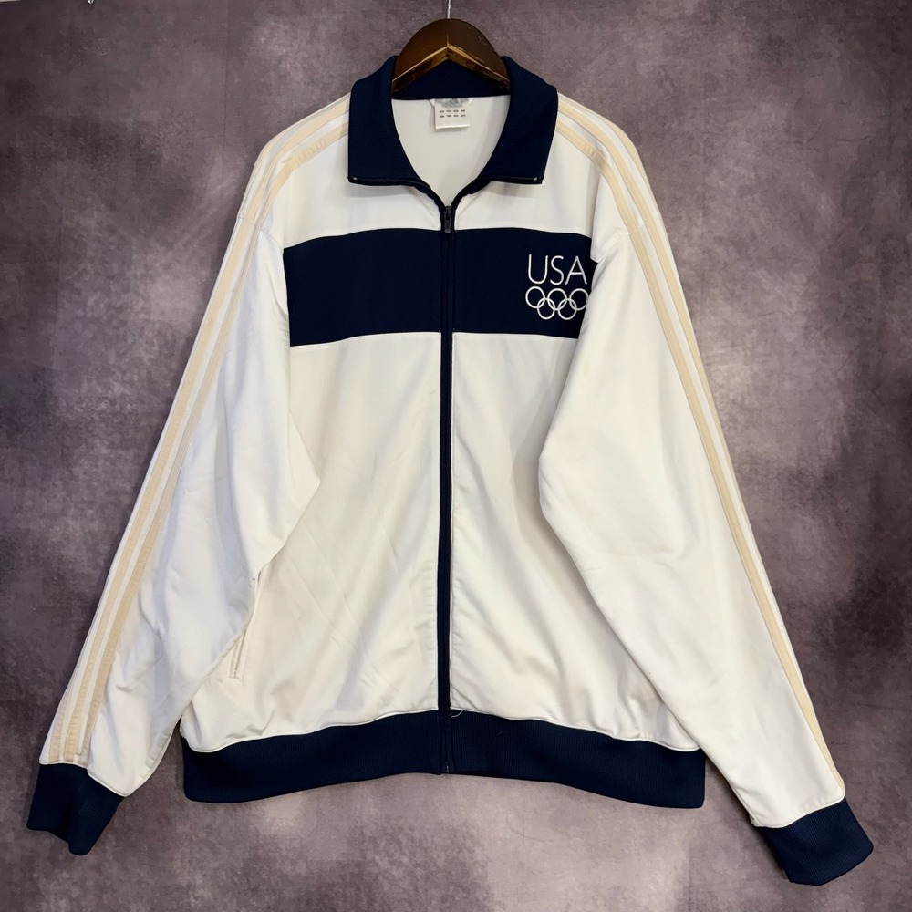 Adidas Athens 2004 USA Olympic Team Track Jacket Mens 2XL White Navy Full Zip